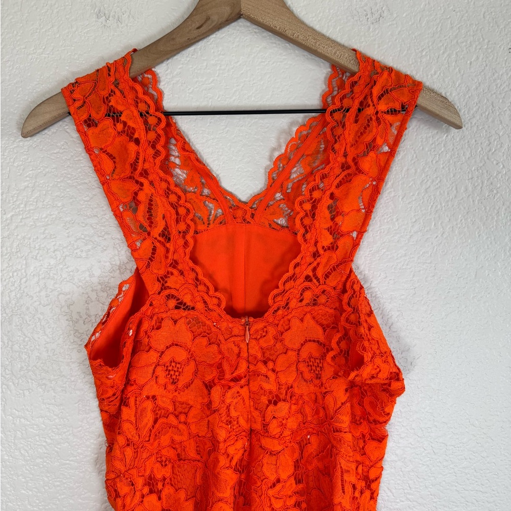 Sandro Paris Riviera Lace Dress in Tangerine Orange size 2 Medium $455 - Picture 12 of 15